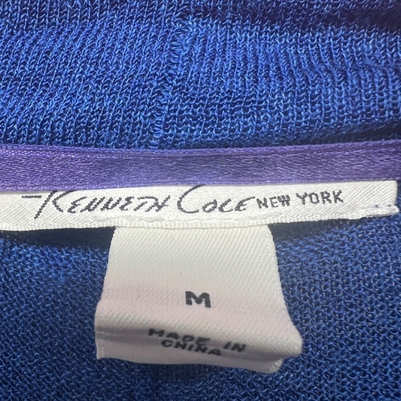 Kenneth Cole Linen Blend Short Sleeve Royal Blue Open Front Cardigan Size Medium - Picture 2 of 12